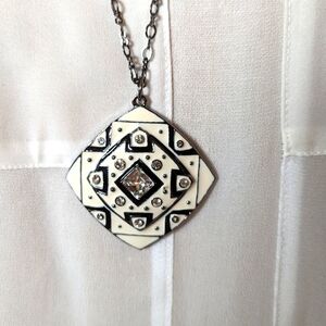 White House Black Market Black and White Enamel Geometric Necklace